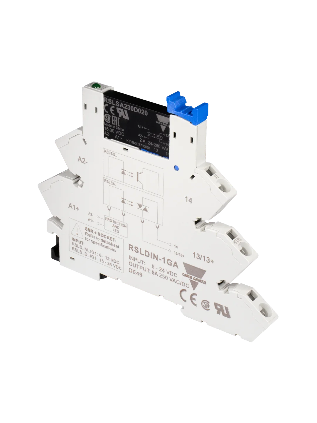 RSLSA230D020IG1 Carlo Gavazzi - Slim Solid State Relay with Spring Terminal DIN Socket — Carlo Gavazzi Drives – Motors – Circuits Protection